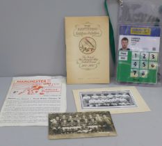 Football, Michael Carrick lanyard, WBA Hawthorns booket 1950, 1957 England 4-0 v Wales Christmas