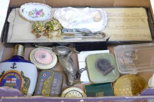 Compacts including DBGH Enrich, a Royal Doulton New Baby figure, cufflinks, etc.