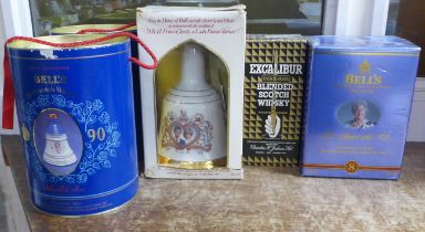 Four Bells Scotch Whisky Royal commemorative decanters with contents, including Charles and Diana