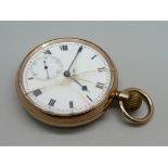 A 9ct gold cased pocket watch, 9ct gold inner case, total weight 78g, glass a/f