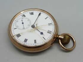 A 9ct gold cased pocket watch, 9ct gold inner case, total weight 78g, glass a/f