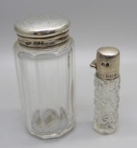 Two silver topped bottles, one Asprey & Co., London 1911 and one scent bottle, Birmingham 1901