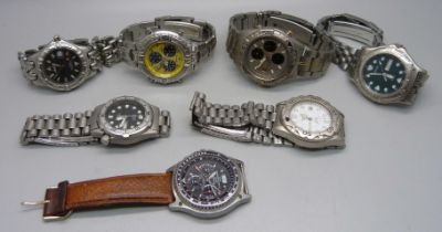 Seven wristwatches;- six divers watches including Seiko, Accurist, Ellesse and Casio, and a Pulsar