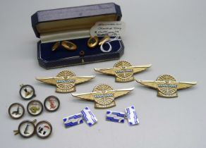 A set of six vintage Guinness advertising buttons, a pair of silver and enamel cufflinks, a pair