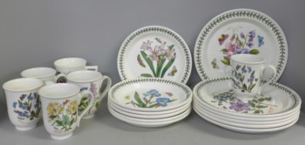 A collection of Portmeirion Botanic Garden china, six large plates, six medium plates and six cups