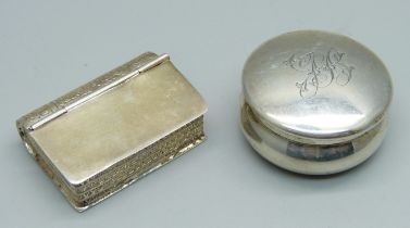 A Victorian silver pill box and a 925 silver pill box in the form of a book