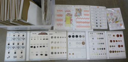 A collection of merchants/salesman samples, Chemical Lace, vintage buttons including 1980s