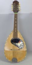 A mandolin, case back split in one area, cased