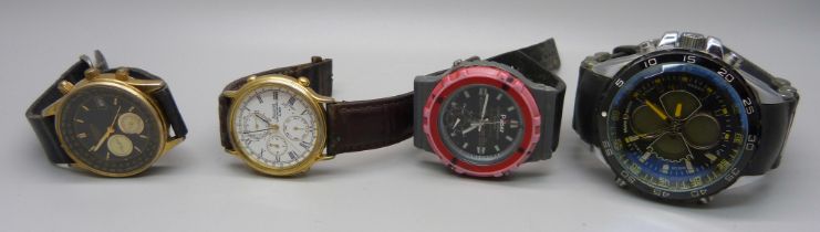 Four chronograph wristwatches including Accurist, Pulsar and Sekonda
