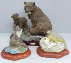 A Juliana Collection bear and cub, otter and pups and seal and pups