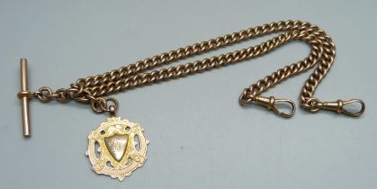 A 9ct gold double Albert chain with 9ct gold fob, 45.9g, 40cm