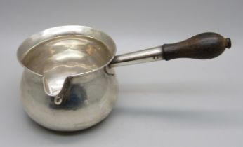 A silver brandy pourer with wooden handle, London 1904, Theodore Rossi, Norwich, 108g