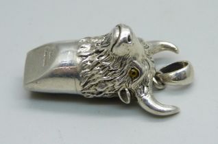 A 925 silver bulls head whistle pendant