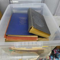 A collection of sheet music, three records and three books including a hymn book and two Sony