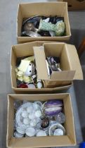 Three boxes of assorted glass and china including Royal Albert Brides Choice and a collection of