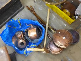 Assorted copperware; jelly moulds, warming pans, etc.