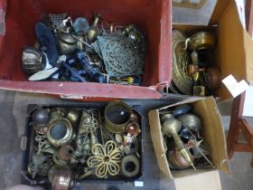 Four boxes of assorted metalware