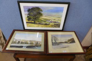 Robert McQueen (Nottingham artist), three assorted watercolours, framed