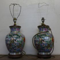 A pair of Chinese famille vert porcelain table lamps