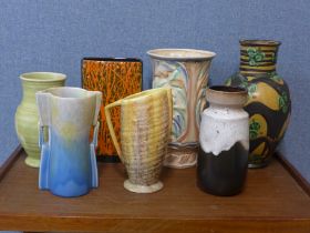 Seven assorted ceramic pottery vases, including Beswick, West German, etc.