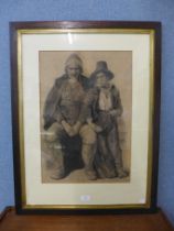 G.M.A., pencil study of a man and a street urchin, dated 1846, framed