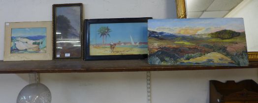 Assorted watercolours, oils and prints