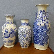 Three large Chinese blue and white porcelain vases