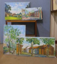 Four Eastern European Post Impressionist oils on canvas, indistinctly signed