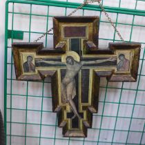 A 13th Century style Italian wall hanging wooden crucifix