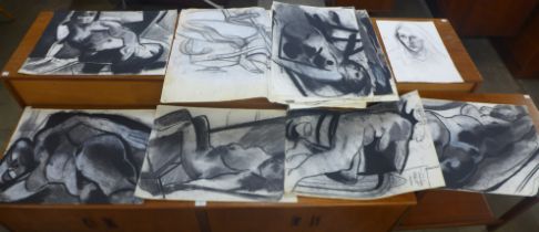 John Ford smith, folio of charcoal abstracts, nude studies, approximately 14