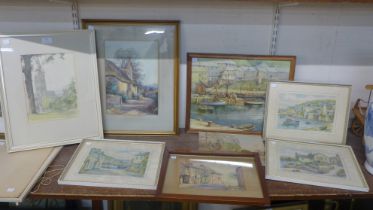 Seven assorted English School watercolours, including views of Cornwall and Devon, all framed