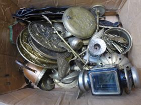 A box assorted brass and copperware, including; horse brasses, models of birds, etc.