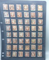 Stamps; a stock sheet of 48 GB Queen Victoria penny red imperforates