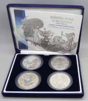 The Royal Mint, Britannia design one ounce silver bullion four-coin set