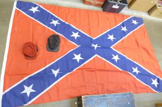 Two caps and a Confederate flag