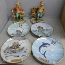 The Art of Fishing by Gary Patterson, collectors plates, set of twelve, and two Capodimonte style