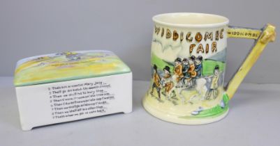 A Crown Devon Fieldings musical tankard, Widdicombe Fair and ceramic musical box, Tha's Bin A