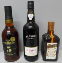 A bottle of Cointreau, a bottle of Duke of Clarence Madeira and a bottle of Soberano 5yrs Reserve