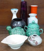 A collection of retro china including Carlton ware orange vase, Hornsea vase, etc. **PLEASE NOTE