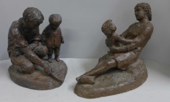 Two Kari Java stone sculptures; father and son with mother and daughter, tallest 25cm **PLEASE