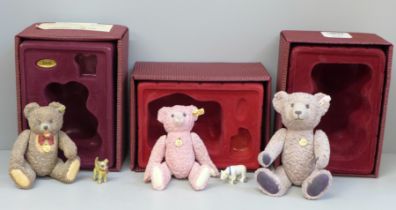 Three Steiff porcelain Teddy bears, 1970 Zotty, 2001 Lilac and 1997 Rose, boxed