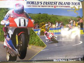 Two very large Honda Motorcycle posters, approximately 40 x 30" with one Isle of Man TT poster