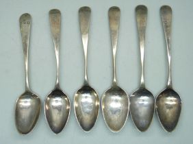 Six Georgian silver spoons, 72g