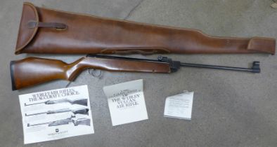 A Webley Vulcan .22 calibre air rifle with purchase guarantee for 1980 and leather case