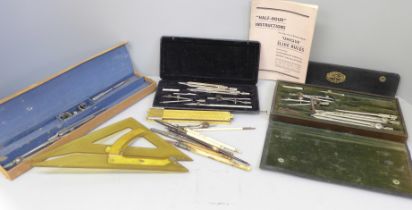 Vintage drawing instruments, some cased