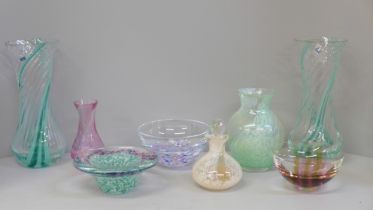 Four Caithness glass vases, (one pair), three bowls and a scent bottle **PLEASE NOTE THIS LOT IS NOT