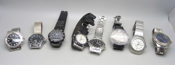 Nine watches including Emporio Armani, Lorus, Pulsar and Timex, etc.