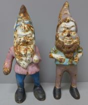 Two cast metal garden gnomes, possibly Victorian, tallest 29cm