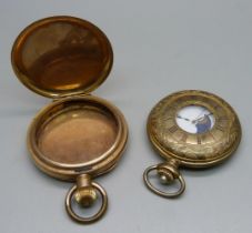 A Swiss Emperor half hunter pocket watch, and a 10k gold plated pocket watch case (a/f, doesn't stay