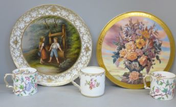 A Royal Albert limited edition cake plate, German porcelain decorative plate and three early 20th